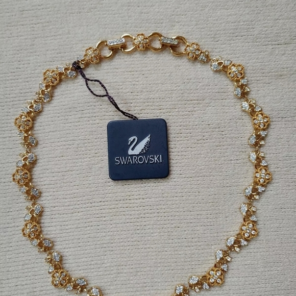 Retired Daniel Swarovski Signed Wedding Flower Rose Gold Crystal Necklace - Picture 2 of 8